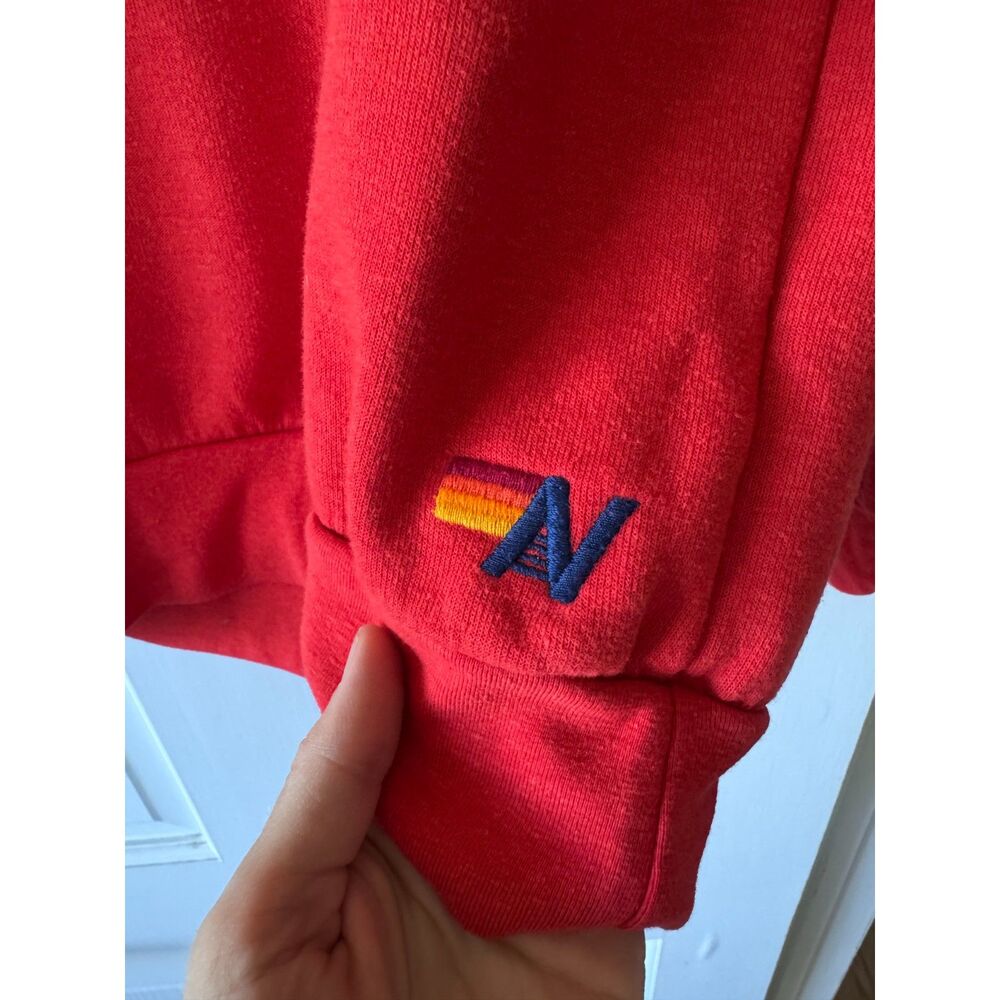 Aviator Nation Red Rainbow Sleeve Smiley Face Crewneck Sweatshirt Size Small - Picture 5 of 10